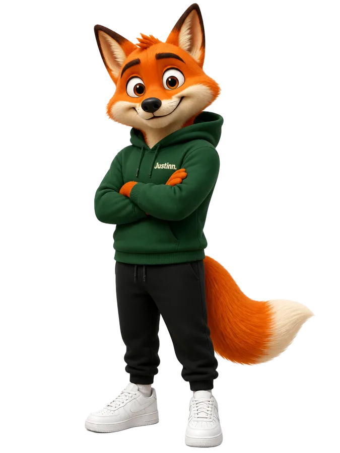 Justy, de mascotte van Justinn, denkt mee